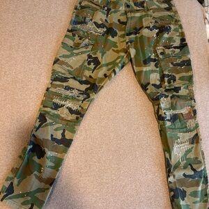 Smoke Rise Camouflage Cargo Pants with Paint Splatter - Men’s 38x32
